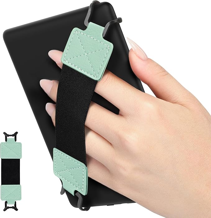 MoKo Handschlaufe für 6-8" Kindle eReader & Fire Tablet 2025 – Elastisches Halteband, Sicherer Griff, Schwarz & Grün