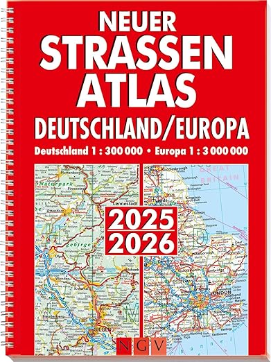 N/A Straßenatlas Deutschland/Europa 2025/2026: Deutschland 1:300.000, Europa 1:3.000.000 mit Spiralbindung